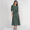 Smocked Shoulder Dress Green Floral