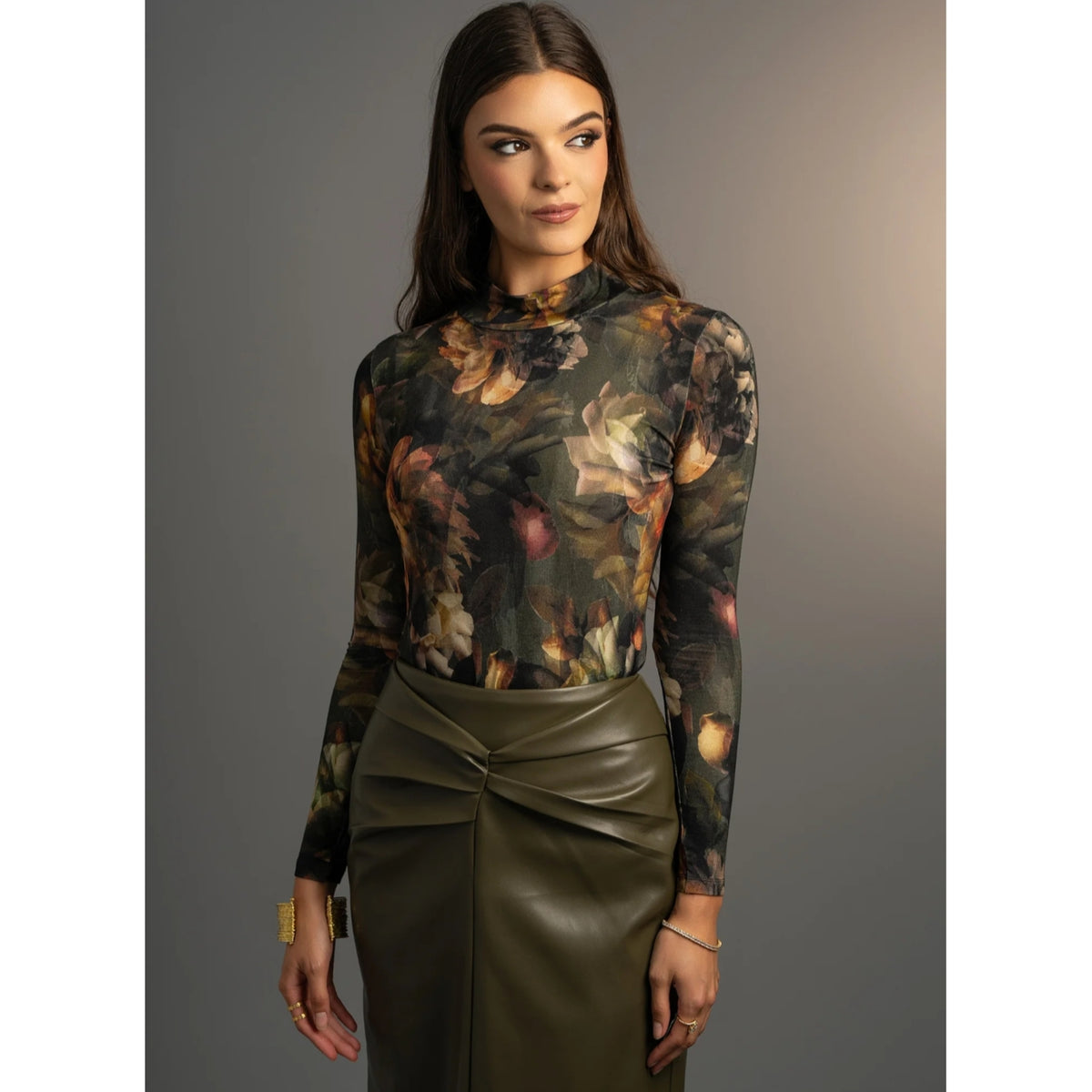 Midnight Blooms Mock Neck Top