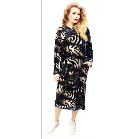 Animal Print Velvet Dolman Dress
