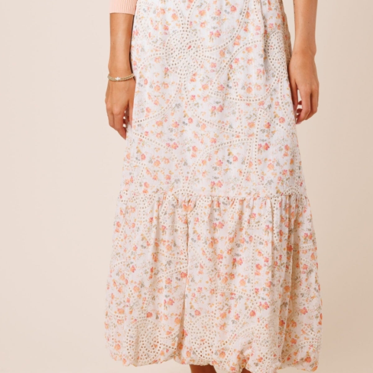 Orange Floral Eyelet Skirt Lilac Teen - The Mimi Boutique