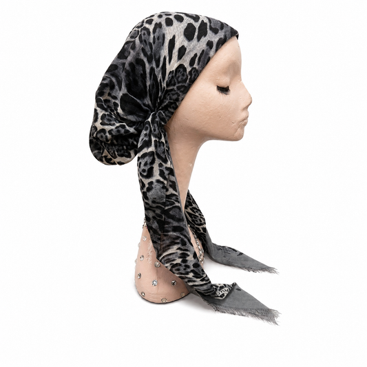 Grey Leopard Pre-Tied Scarf Atifa