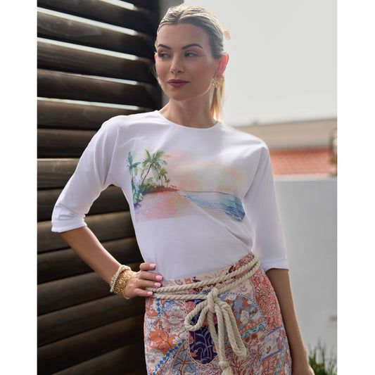 Watercolor Beach 3/4 Sleeve Tee Adina LV