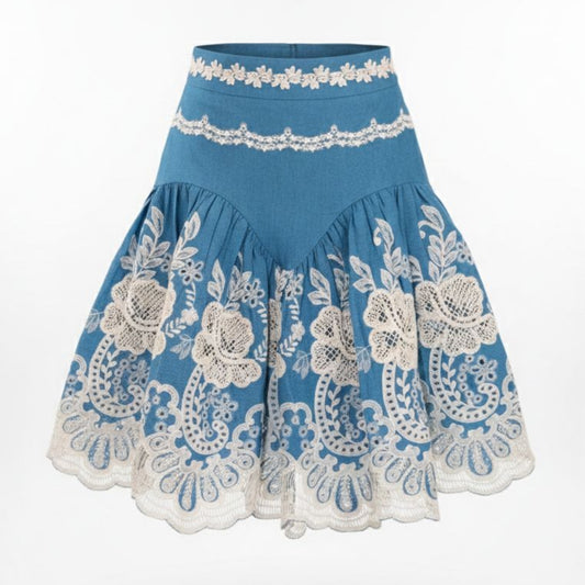 Blue Embroidered Skirt - The Mimi Boutique