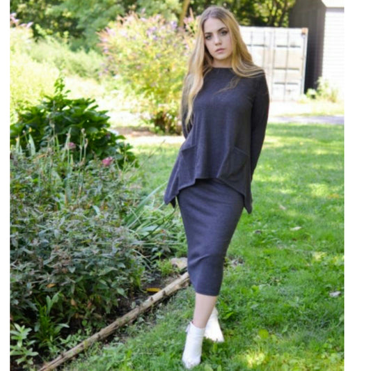 Ribbed MidiI Skirt: Grey - The Mimi Boutique