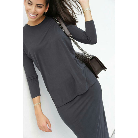 Ribbed Two Piece Set By Daniella Faye: Grey/Blue - The Mimi Boutique