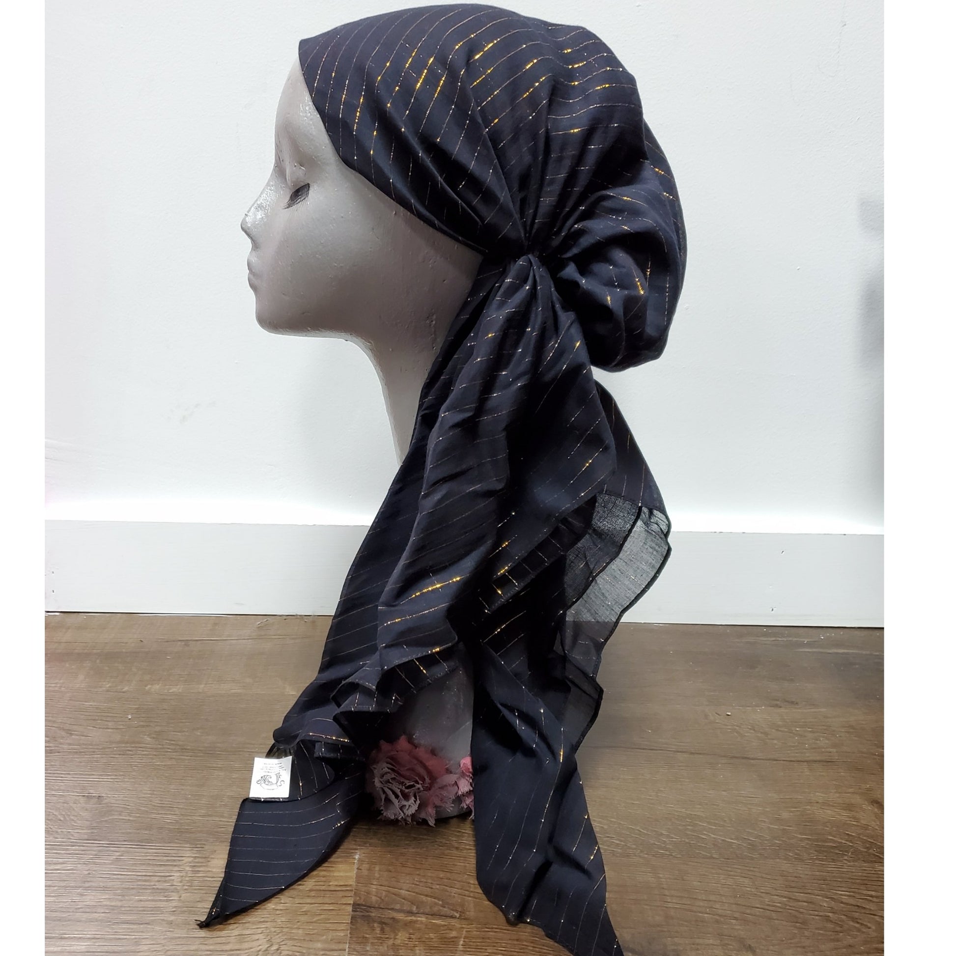 Cotton Lurex Stripe Pre-Tie Tichel - The Mimi Boutique