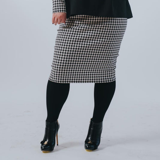 Houndstooth Pencil Skirt by Drama (Plus Size) - The Mimi Boutique