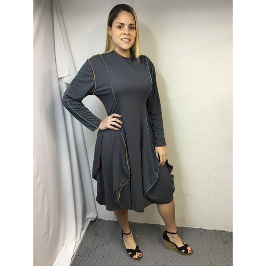 Rainbow Thread Drape Dress: Grey - The Mimi Boutique