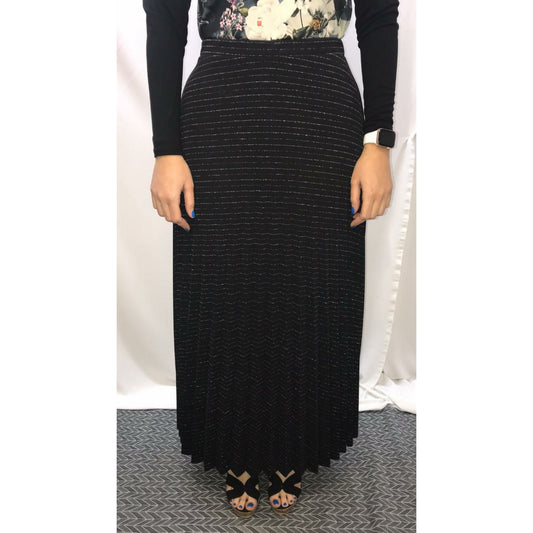 Shimmer Stripe Pleated Maxi Skirt: Black - The Mimi Boutique