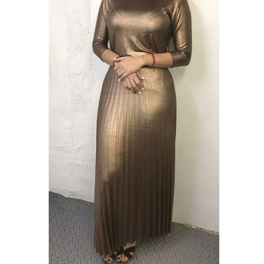 Gold Pleated Metallic Maxi Skirt - The Mimi Boutique