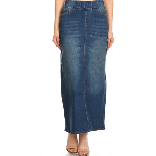 Long Denim Skirt by G: Blue Fade Denim - The Mimi Boutique