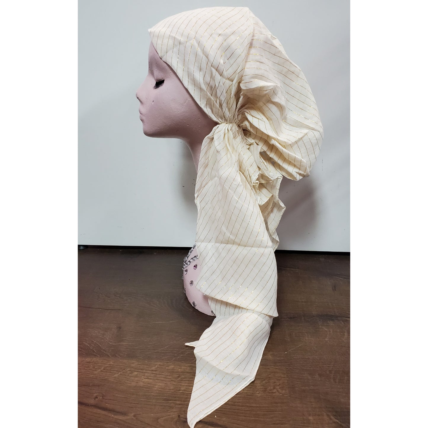 Gold Thread Classic Open Back Pretied Israeli Thicker Cotton Lurex Tichel - The Mimi Boutique