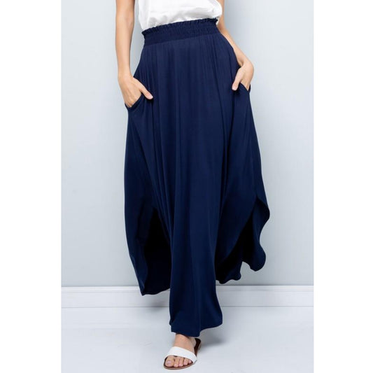 Tulip Top Assymetrical Maxi Skirt: Navy