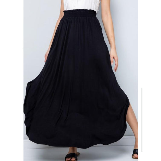Tulip Top Assymetrical Maxi Skirt: Black