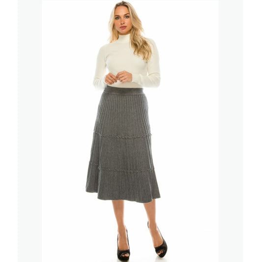 Ribbed Knit Skirt by Yal: Grey
