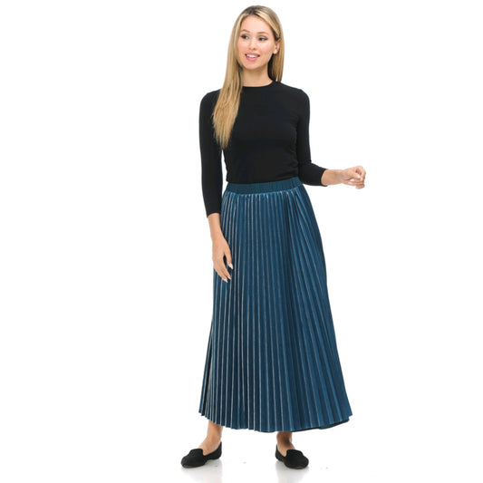 Pleated Maxi Skirt By Ivee: Teal/Silver Velvet