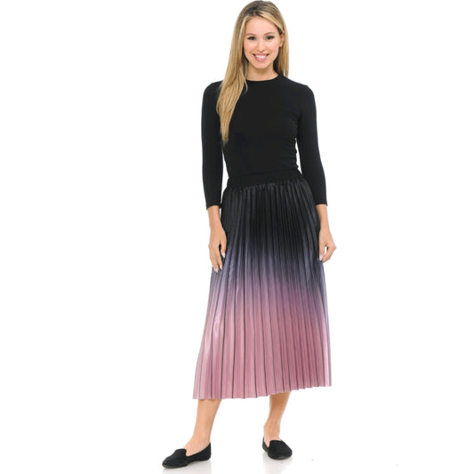 Pleated Maxi Skirt By Ivee: Pink Ombre Satin