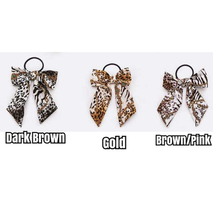 Bow Ponytails: Animal Print/Chain