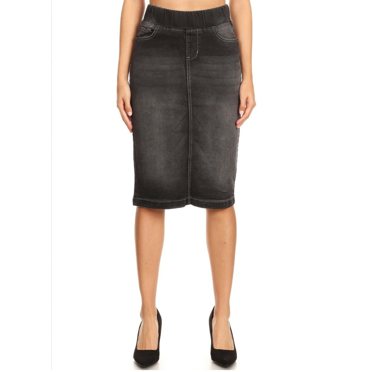 Denim Skirt by G: Black Wash Denim