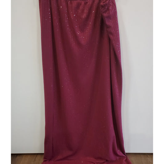 Glitter Ribbed Maxi Skirt: Burgundy