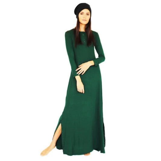 Henley Ribbed Maxi Dress: Green