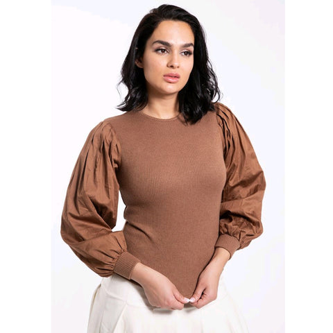 Poof Sleeve Sweater: Tan