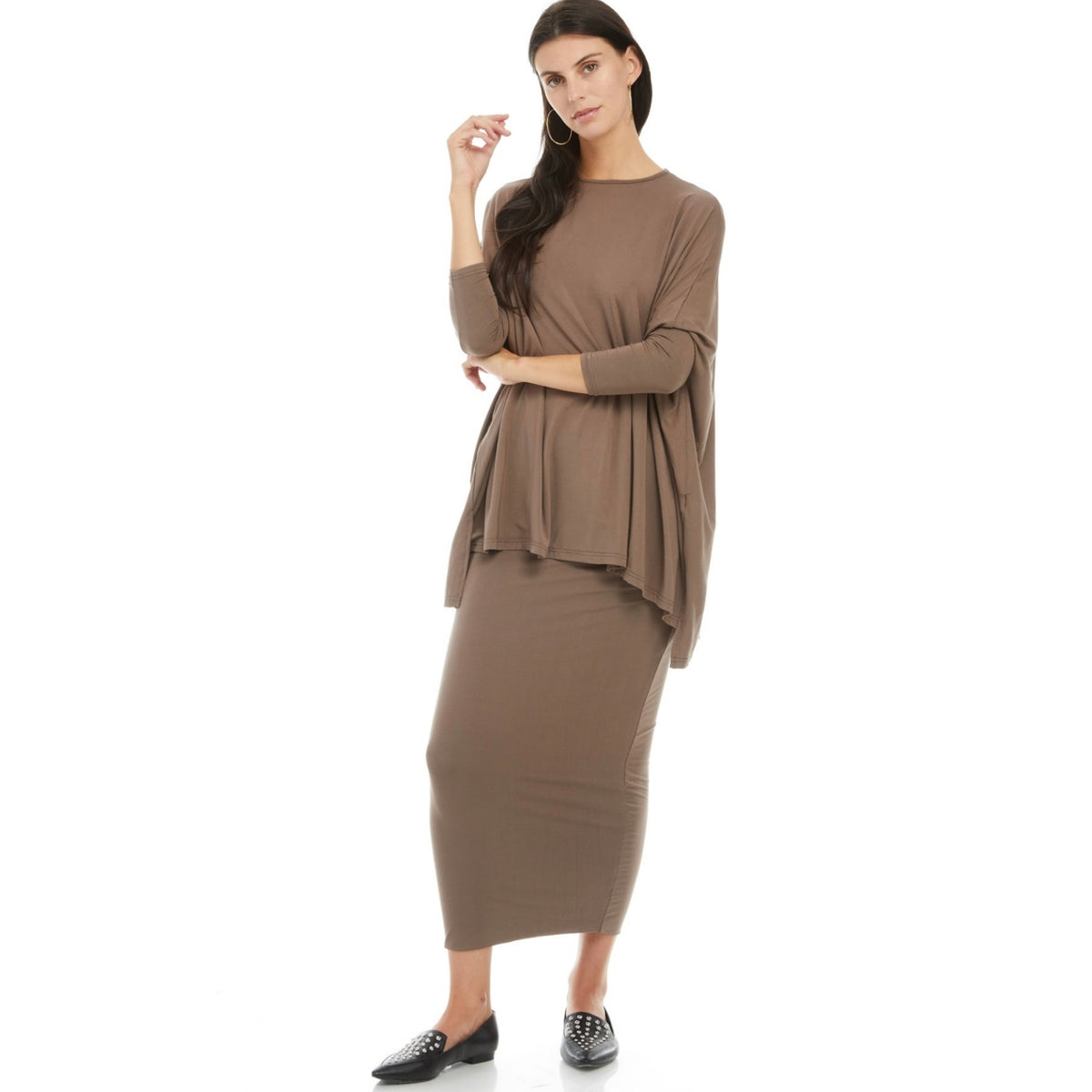 Modal Midi Slim Skirt: Smokey - The Mimi Boutique