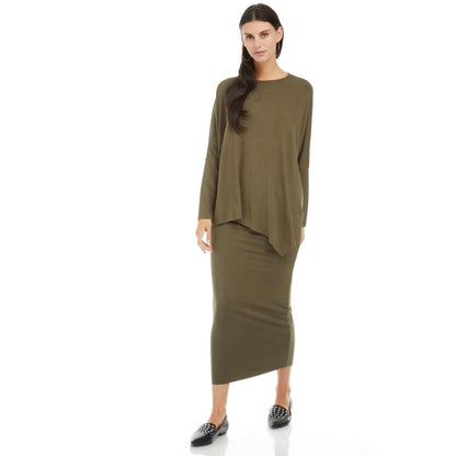 Modal Midi Slim Skirt: Lighter Olive
