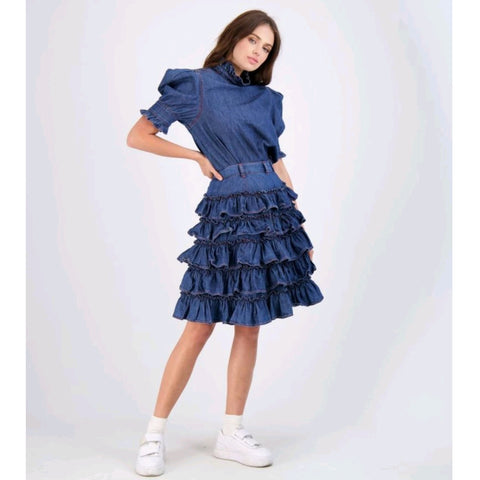 Denim Ruffle Skirt by Sara Navon