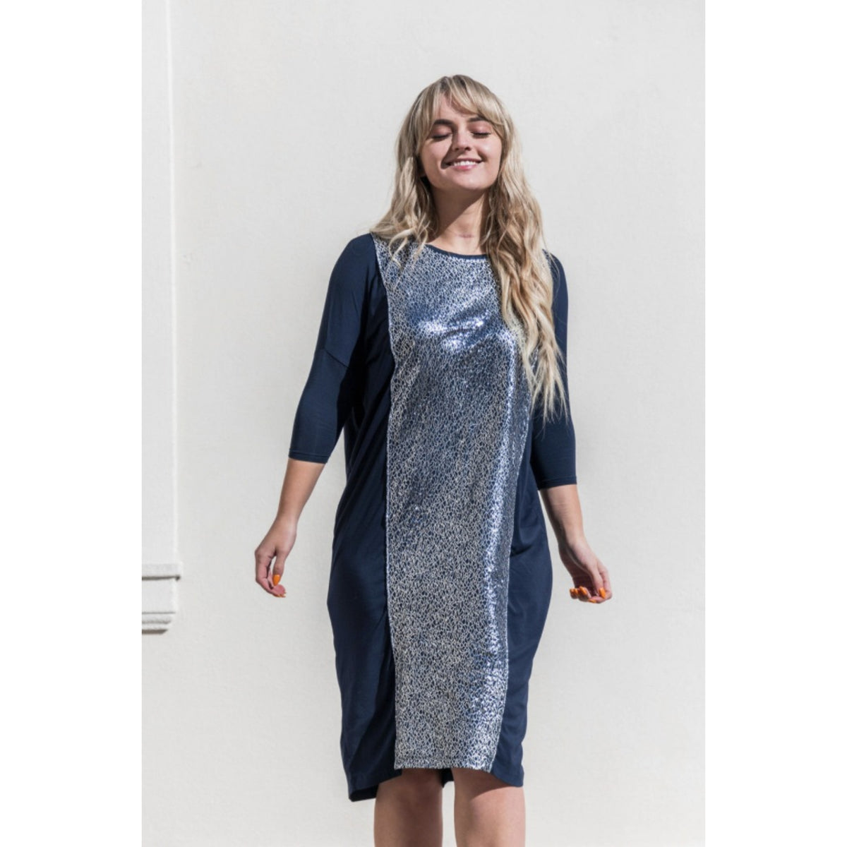 Kiko Dress Elegant Metallic: Navy/Silver