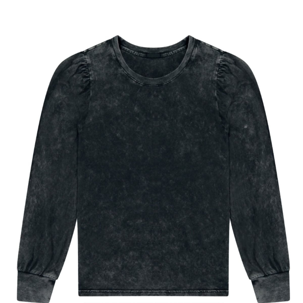 Black Stonewash Sabrina Puff Sleeve T Shirt