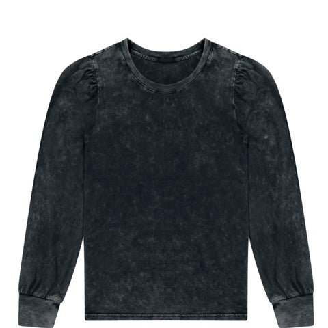 Black Stonewash Sabrina Puff Sleeve T Shirt