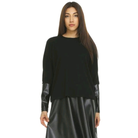 Maayan Combo Sleeve Top: Black