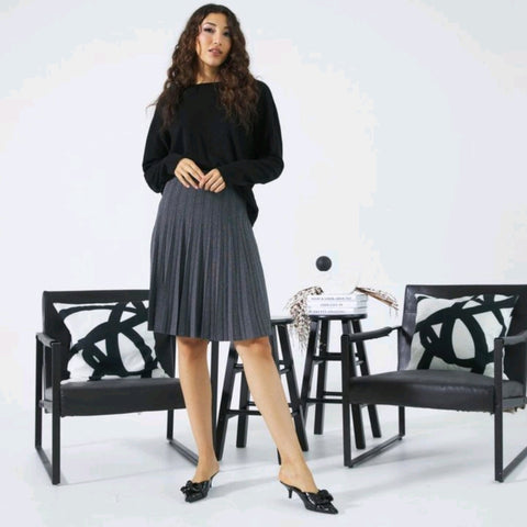 Simone Knit Pleated Skirt 25" Heather Grey