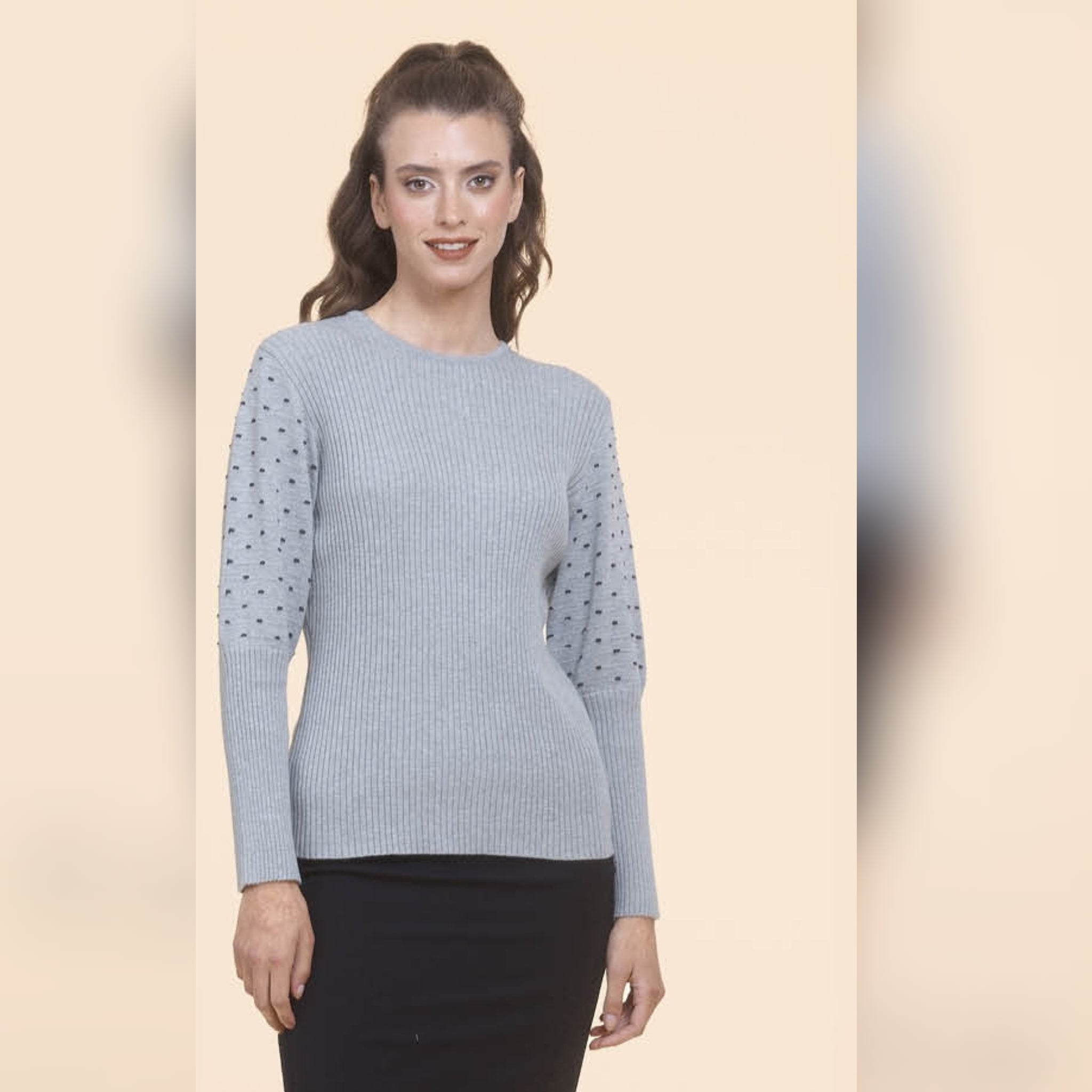 Textured Knit Long Sleeve Button Back Top