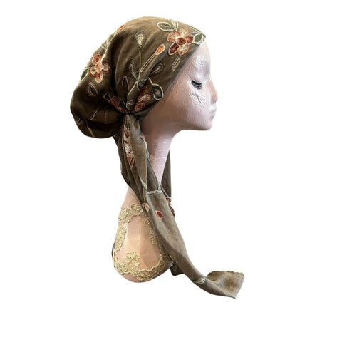Multi Embroidered Floral Headscarf Open & Pre-tied