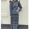 Velvet Floral Layered Dress Black/Grey