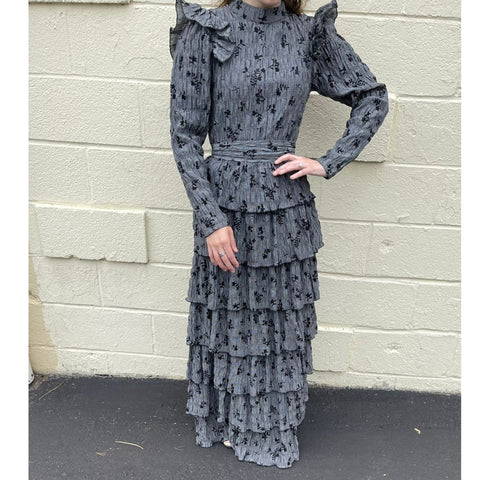 Velvet Floral Layered Dress Black/Grey