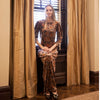 Square Neck Salmon Floral Velvet Maxi Robe by JackieO
