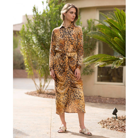 Megan Rouched Maxi Dress: Cheeta Print by Adina LV