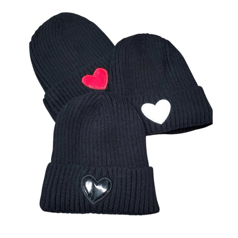 Dacee Cuffed Winter Beanie: Heart Patch