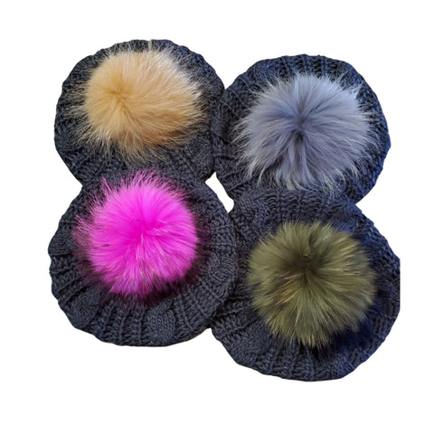 Charcoal Cableknit Pom Beret by Valeri
