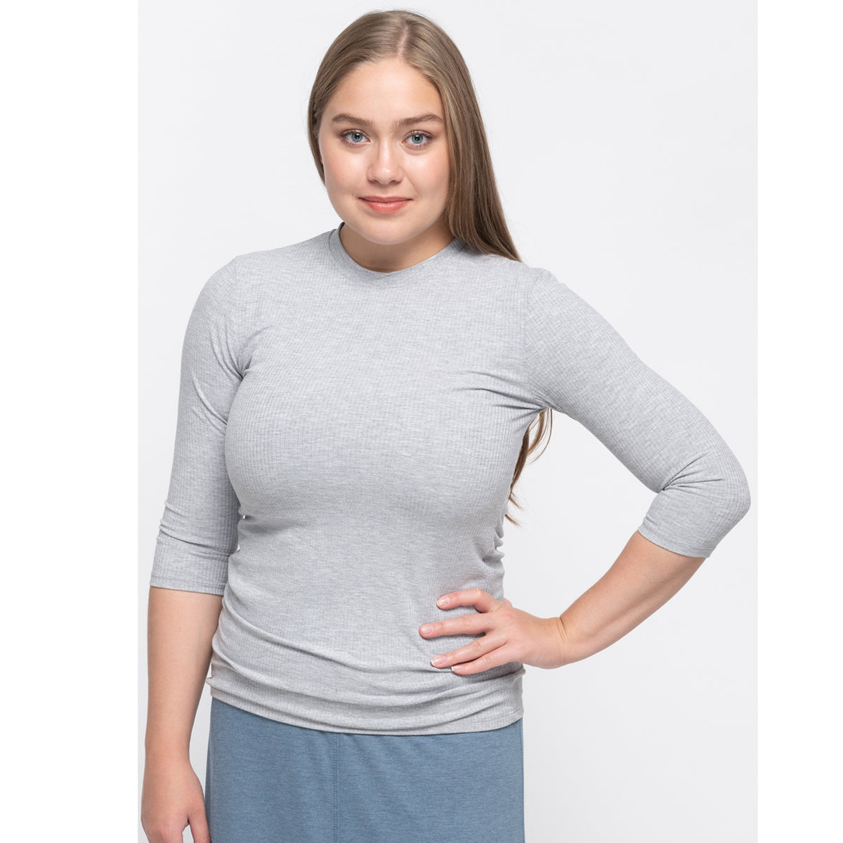 Grey Ribbed Basic Tee by KMW - The Mimi Boutique
