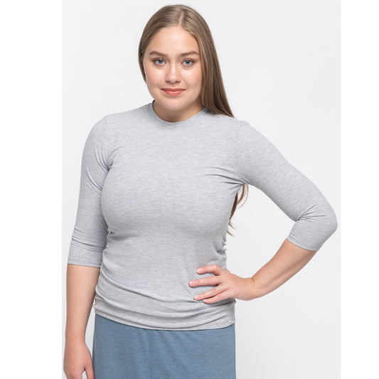 Grey Ribbed Basic Tee by KMW - The Mimi Boutique
