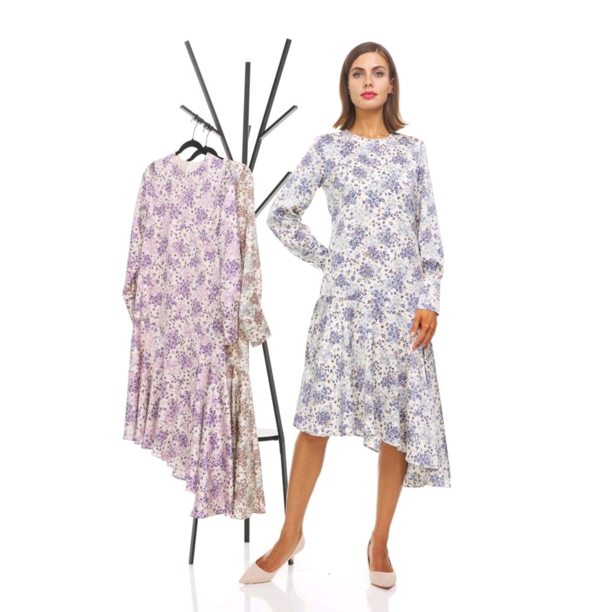 auktion Vulkan Hyret Elisheva Satin Dress: Lilac Floral – The Mimi Boutique