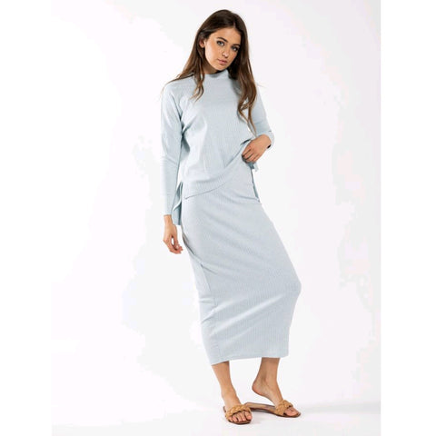 Wide Rib Midi Skirt Light Blue