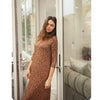 Brown Shirred Sleeve Speckled Maxi Dress by JackieO