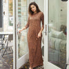 Brown Shirred Sleeve Speckled Maxi Dress by JackieO