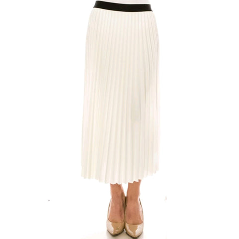 Crepe Pleated White Midi Skirt