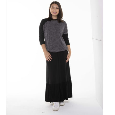 Low Ruffle Ribbed Maxi Skirt by Ivee